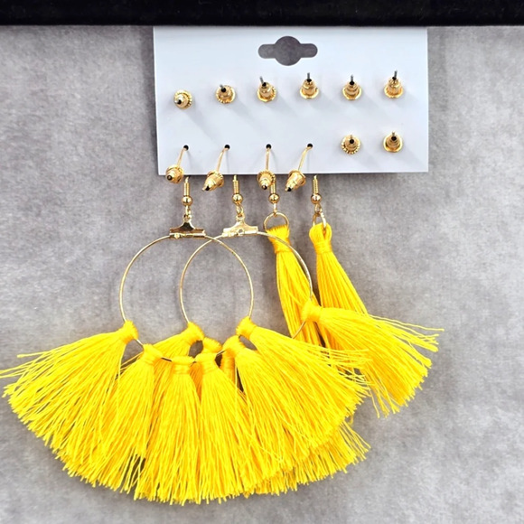 Gold Yellow Tassel Drop Dangle Stud Set Hook Fashion Jewelry Earrings JB2-55 - Picture 4 of 4